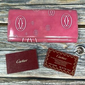 Cartier Rare Pink Glossy Long Leather Happy Birthday Wallet EUC​​